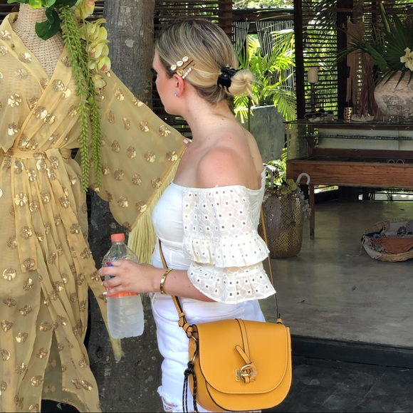 Off the shoulder fun sleeve cream button top - Picture 4 of 5